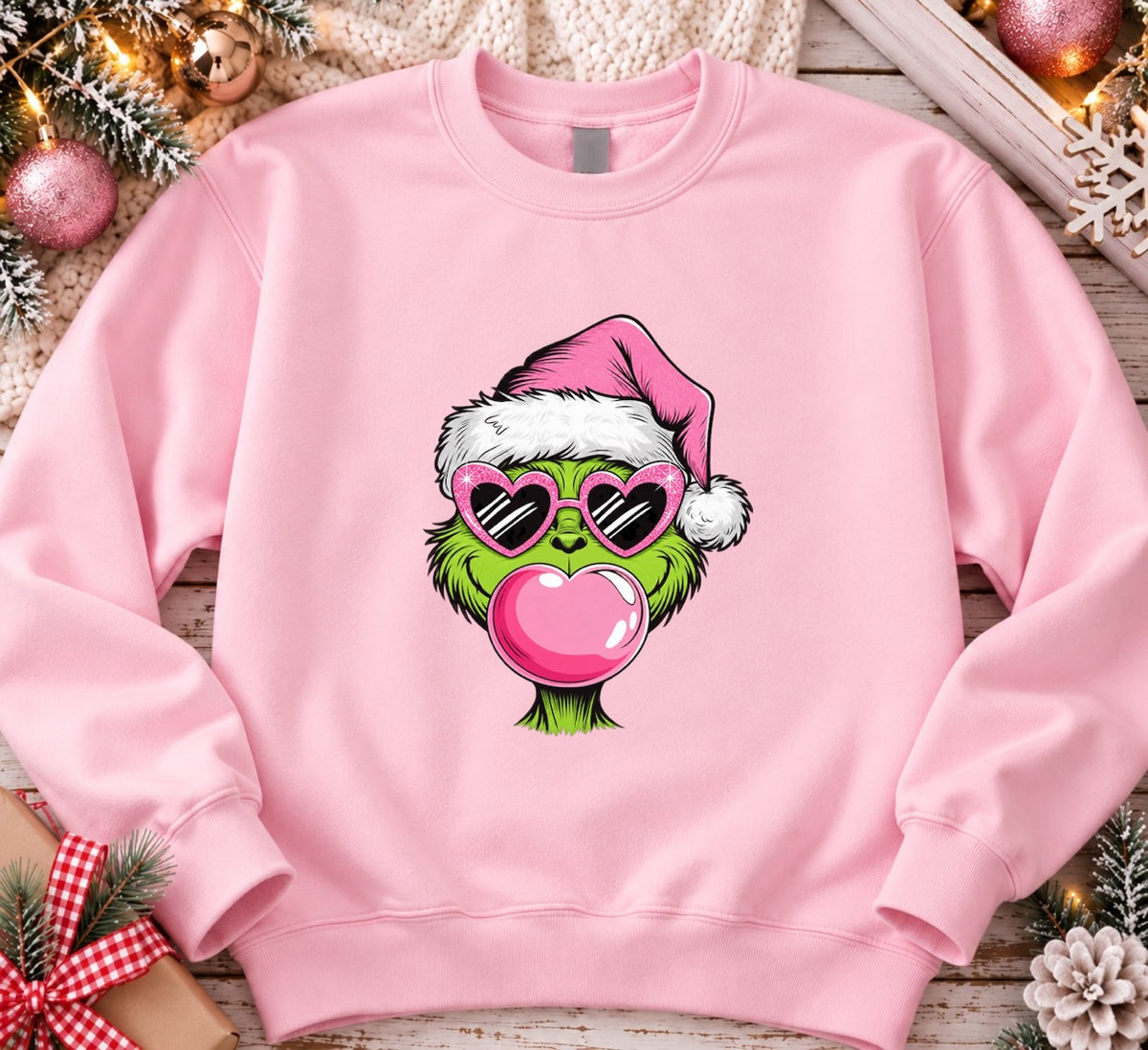 Bubblegum Grinch crewneck sweatshirt in pink