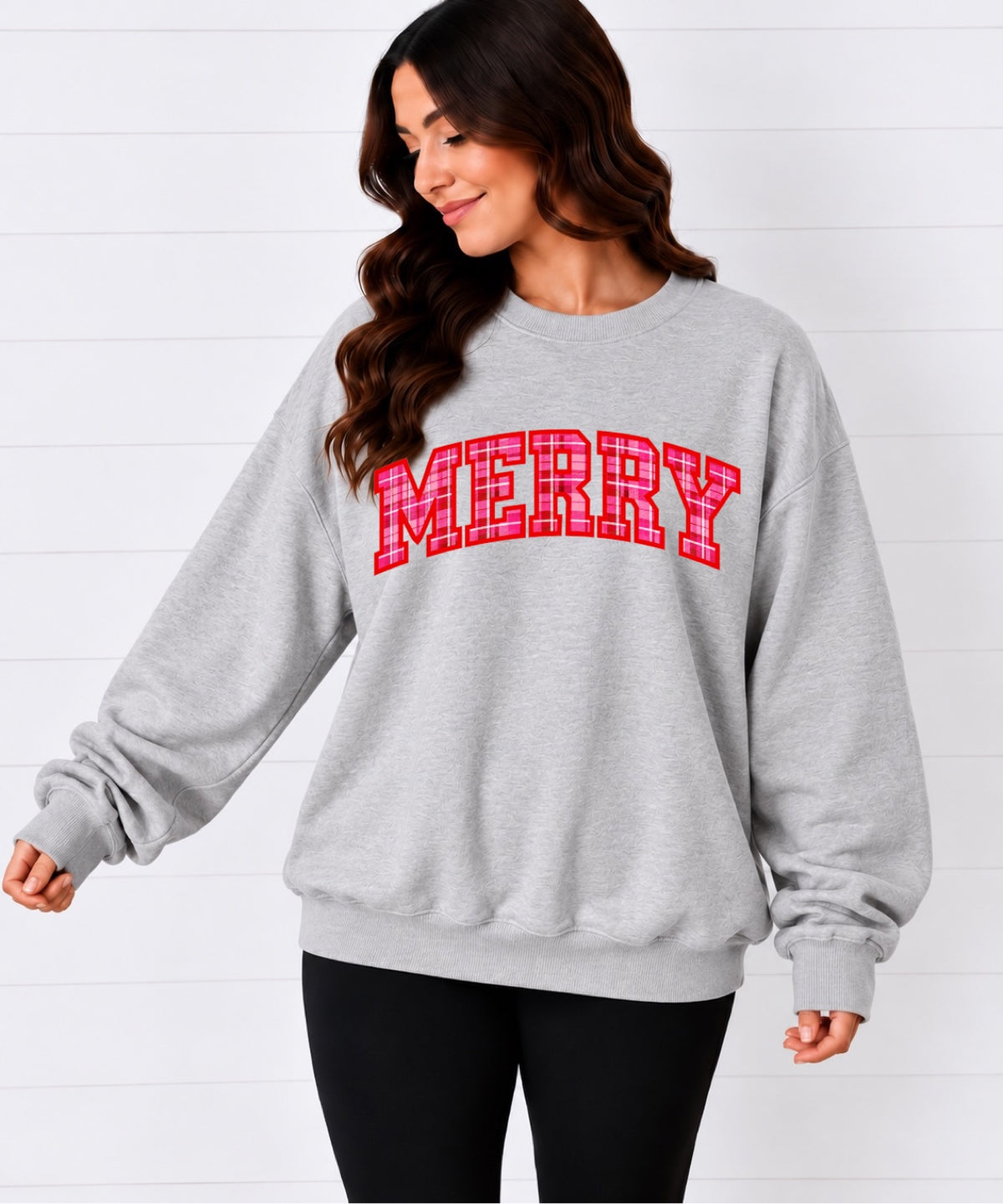 Merry Pink Plaid Sweatshirt in gray — front view