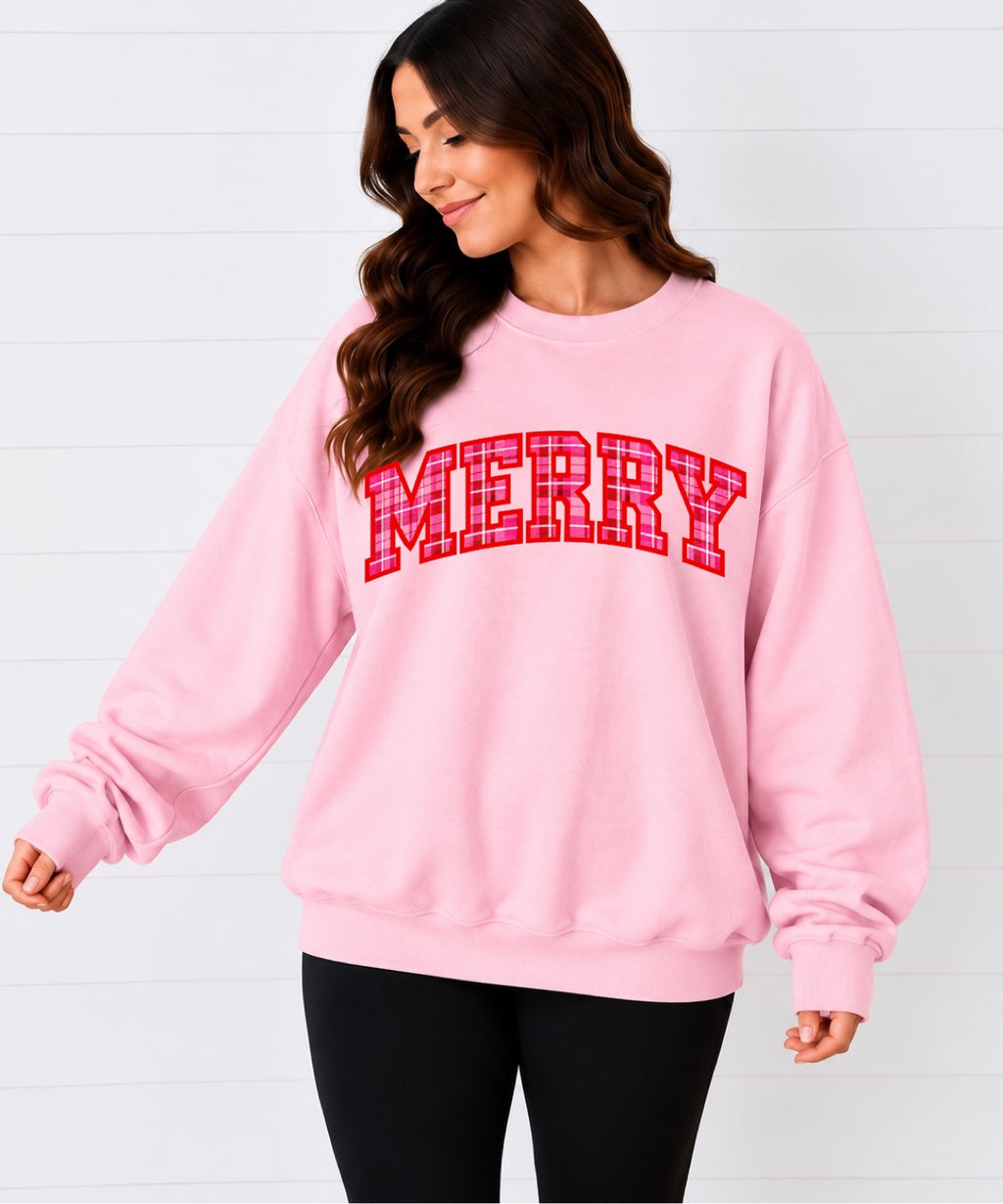 Merry Pink Plaid Sweatshirt in pink — front view