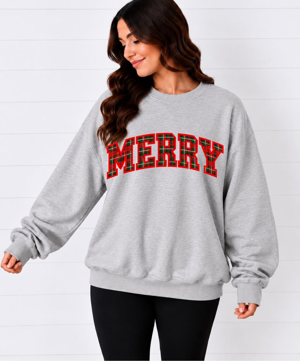 Merry Plaid Sweatshirt in gray — front view