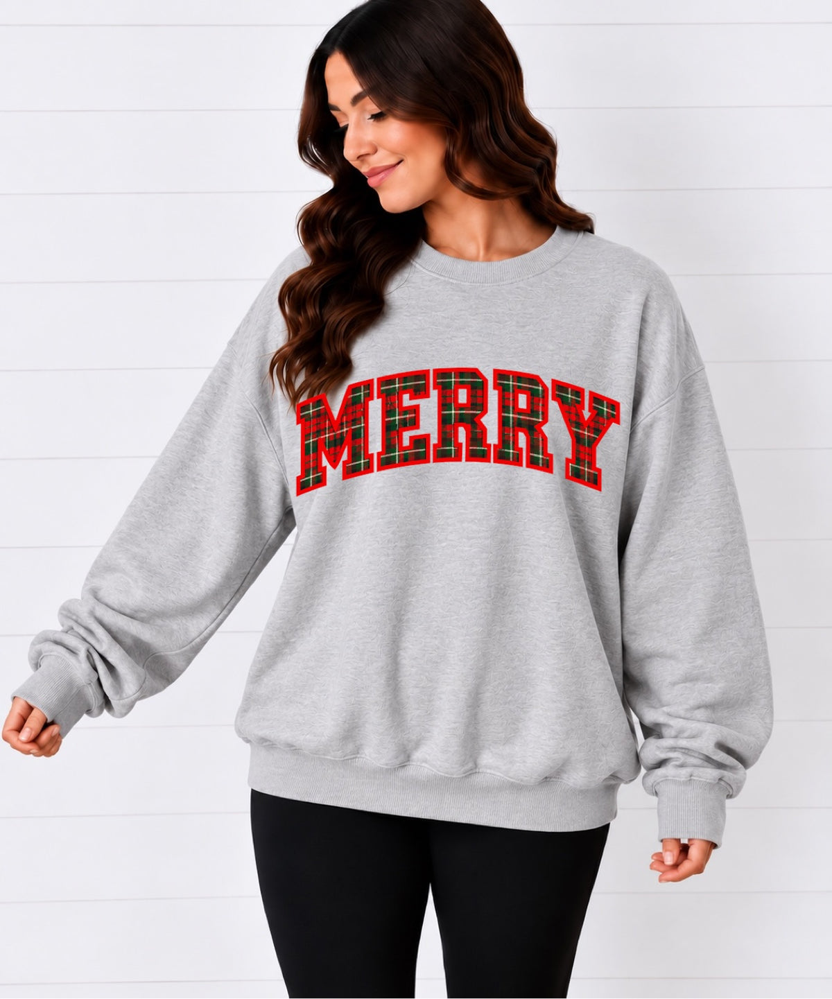 Merry Plaid Sweatshirt in gray — front view